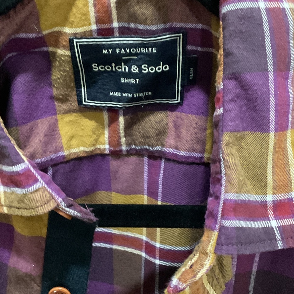 Scotch & Soda Men's Purple and Yellow Plaid Shirt